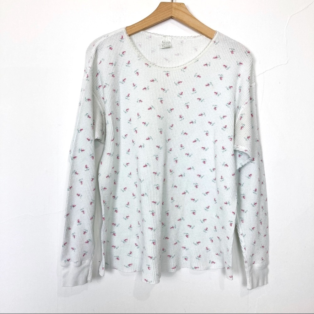 Vintage cottagecore floral white waffle top